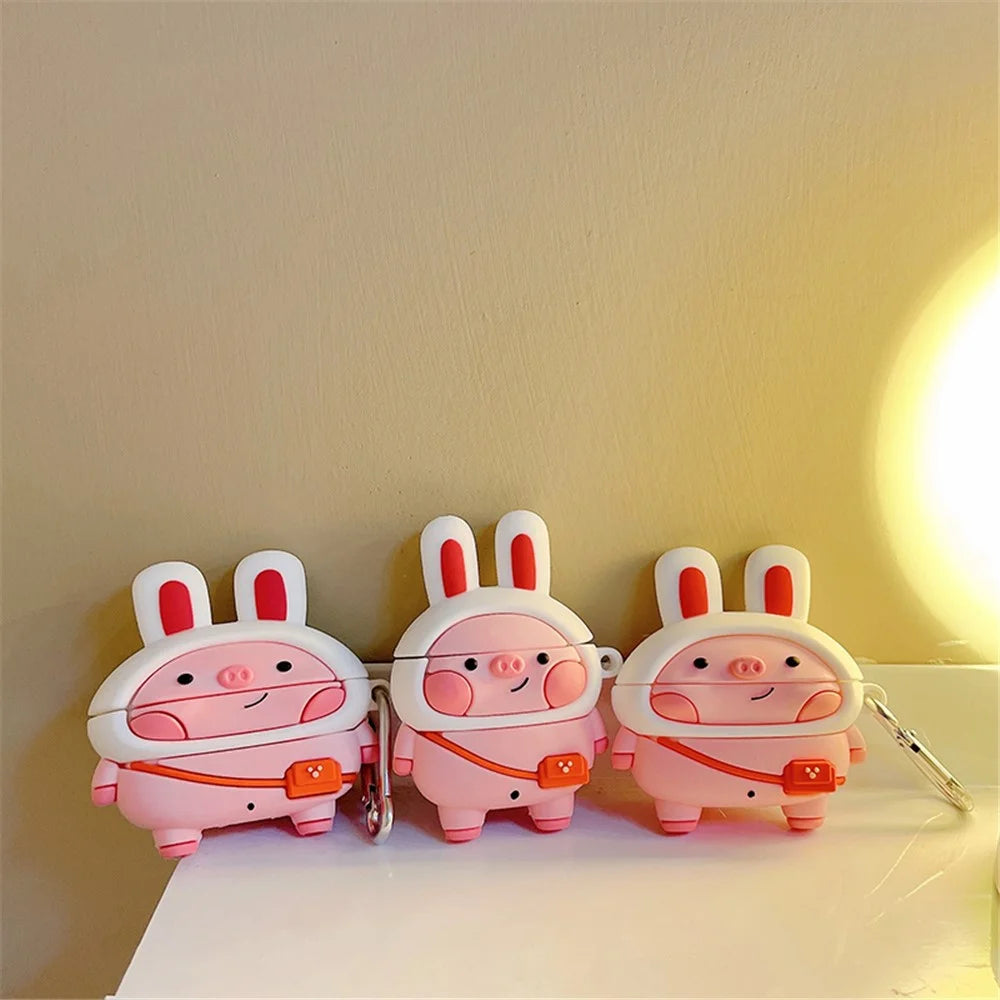 For Apple AirPods Pro Silicone Earphone Case Cute Piggy Design Charging Box Scratch-resistant Drop-proof Cover Protector with Hook - 7