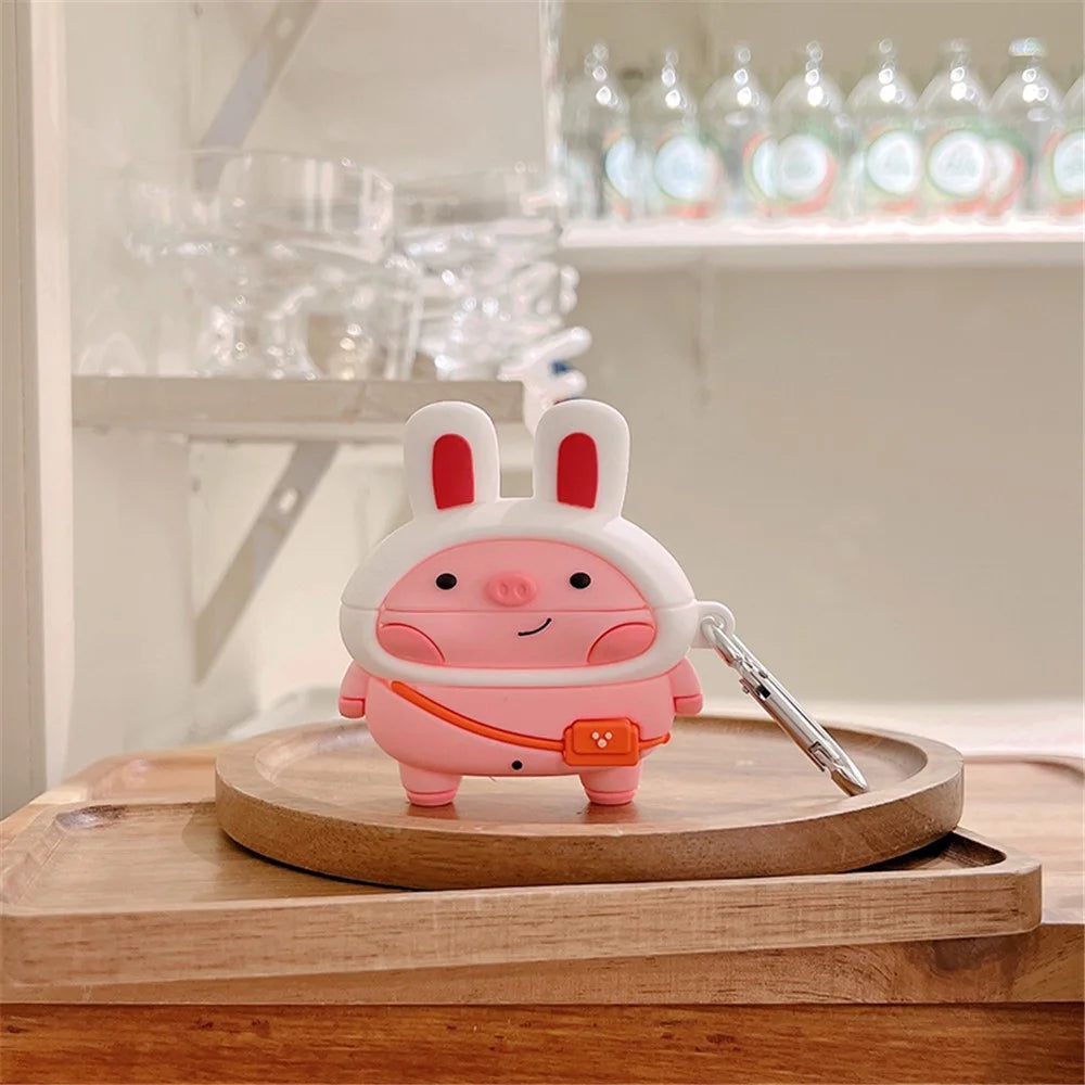 Silicone Earphone Case for Apple AirPods 3 Cute Piggy Design All-around Protection Charging Box Cover Protector with Hook - 4