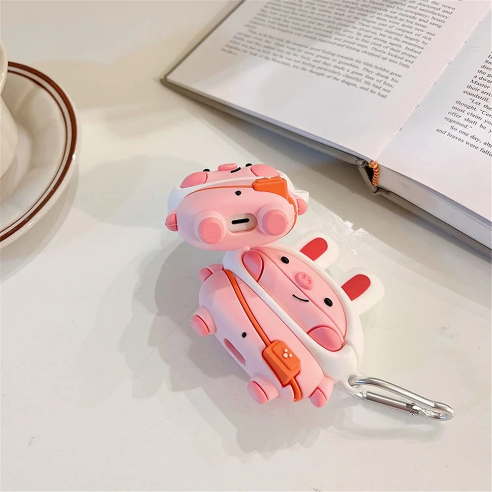 Silicone Earphone Case for Apple AirPods 3 Cute Piggy Design All-around Protection Charging Box Cover Protector with Hook - 5