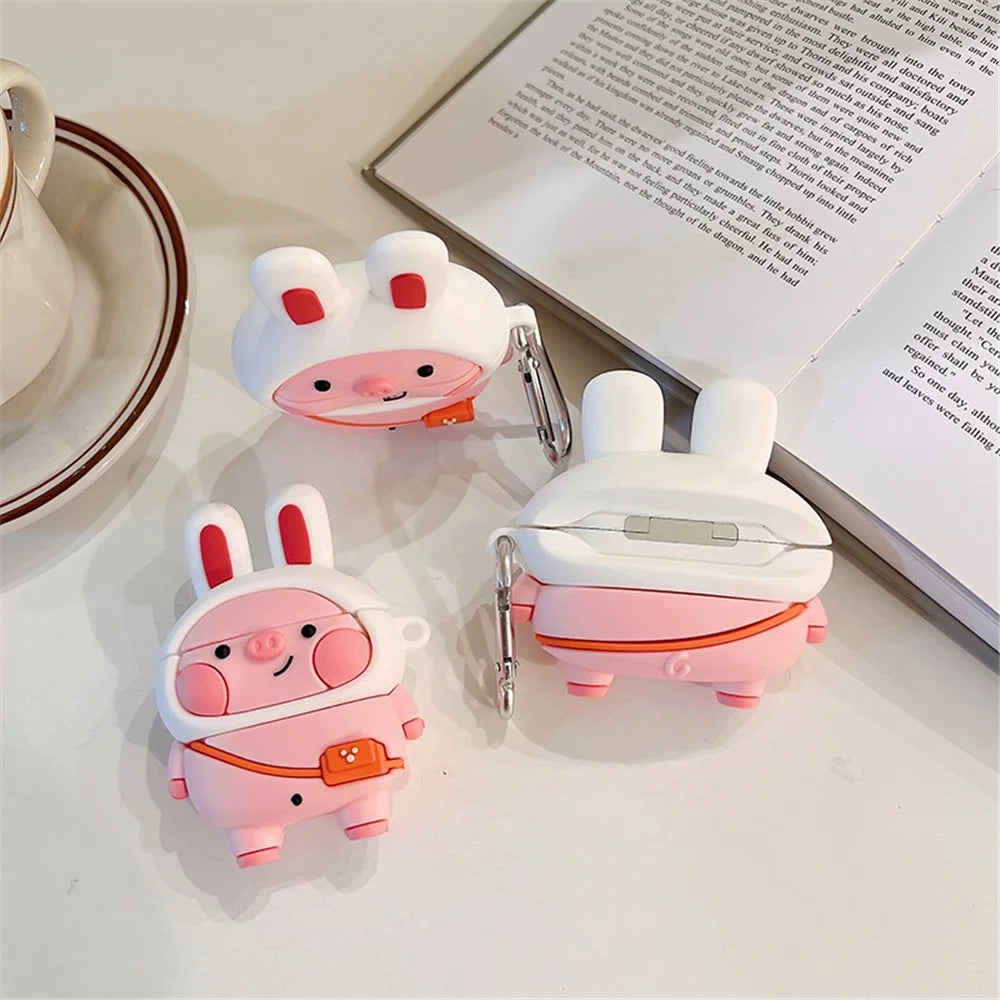 Silicone Earphone Case for Apple AirPods 3 Cute Piggy Design All-around Protection Charging Box Cover Protector with Hook - 6