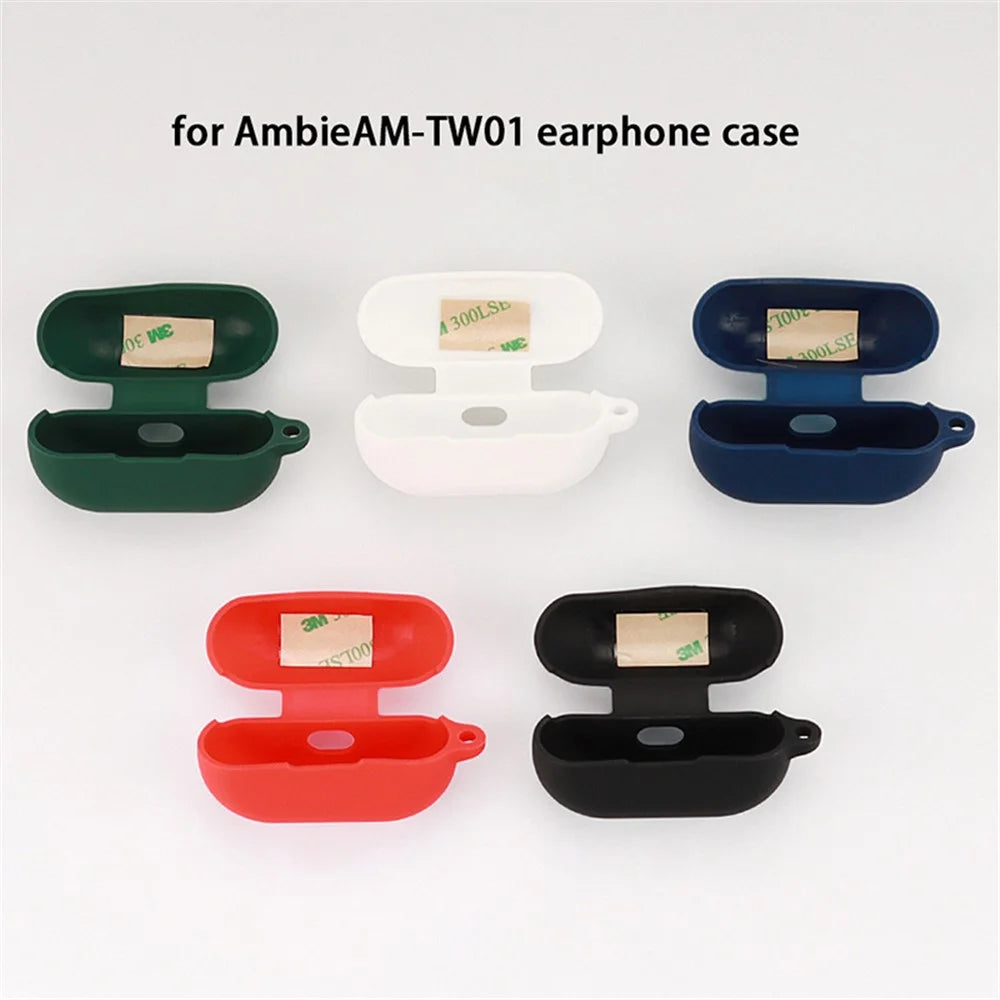 Silicone Case for Sony Ambie AM-TW01, Bluetooth-compatible Earphone Charging Box Protective Cover with Anti Loss Buckle - Red - 3
