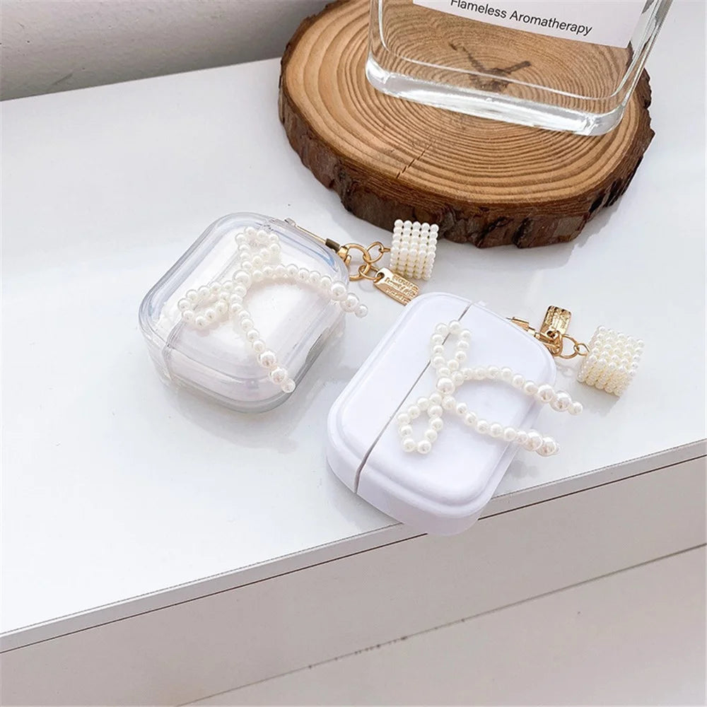 For Apple AirPods Pro Stylish Pear Bowknot Soft TPU Earphone Case Anti-fall Protective Cover with Square Pear Pendant - Black - 6