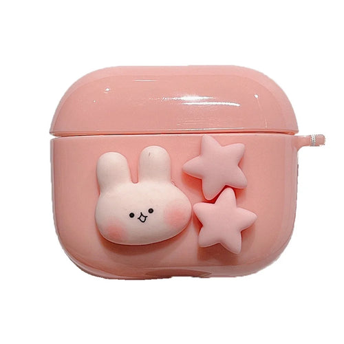 For Apple AirPods Pro Soft Durable TPU Earphone Case Cute Rabbit Stars Protective Cover with Flower Pear Handy Strap - 1