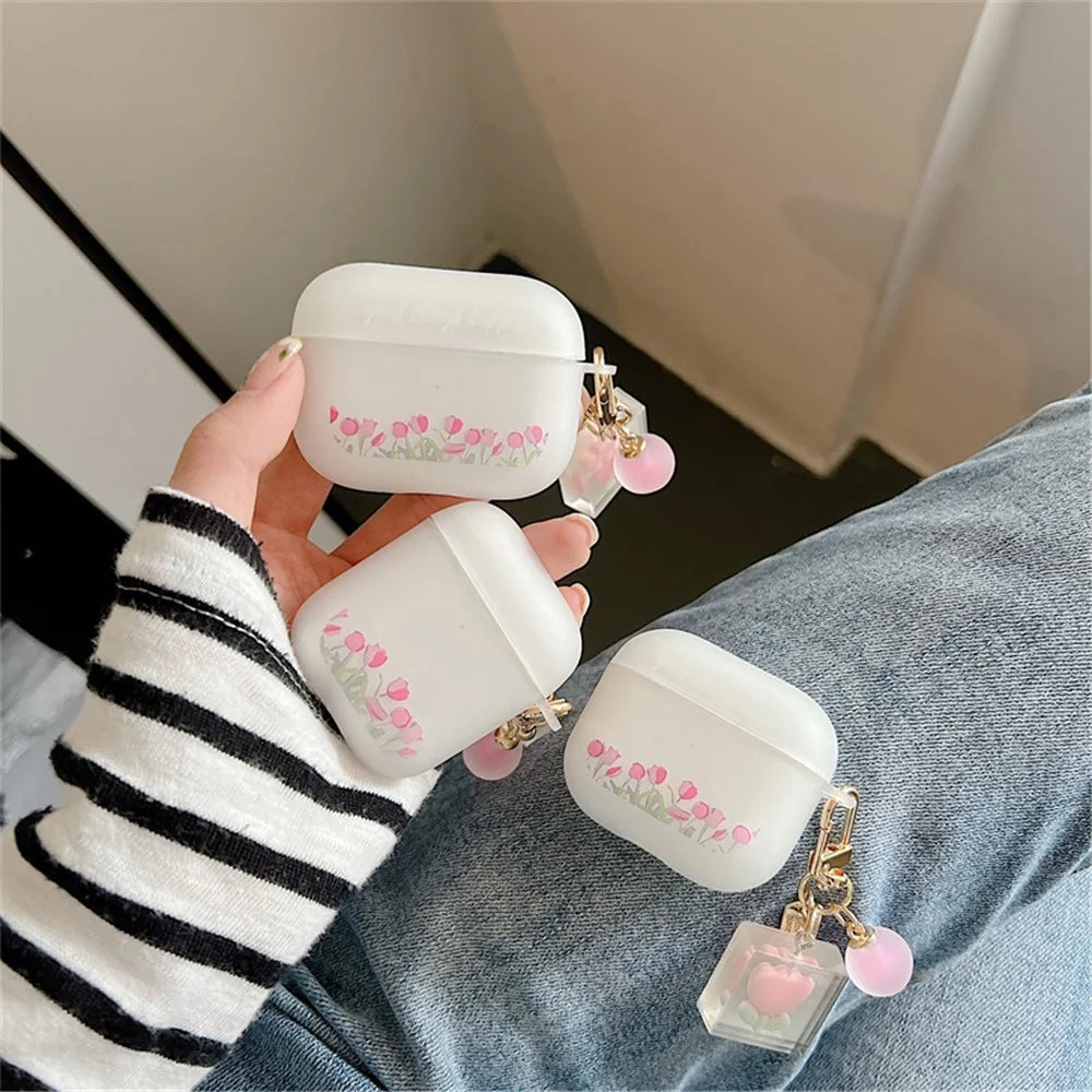 For Apple AirPods 3 Stylish Tulip Pattern Soft TPU Protective Cover Earphone Case with Flower Pendant - 2