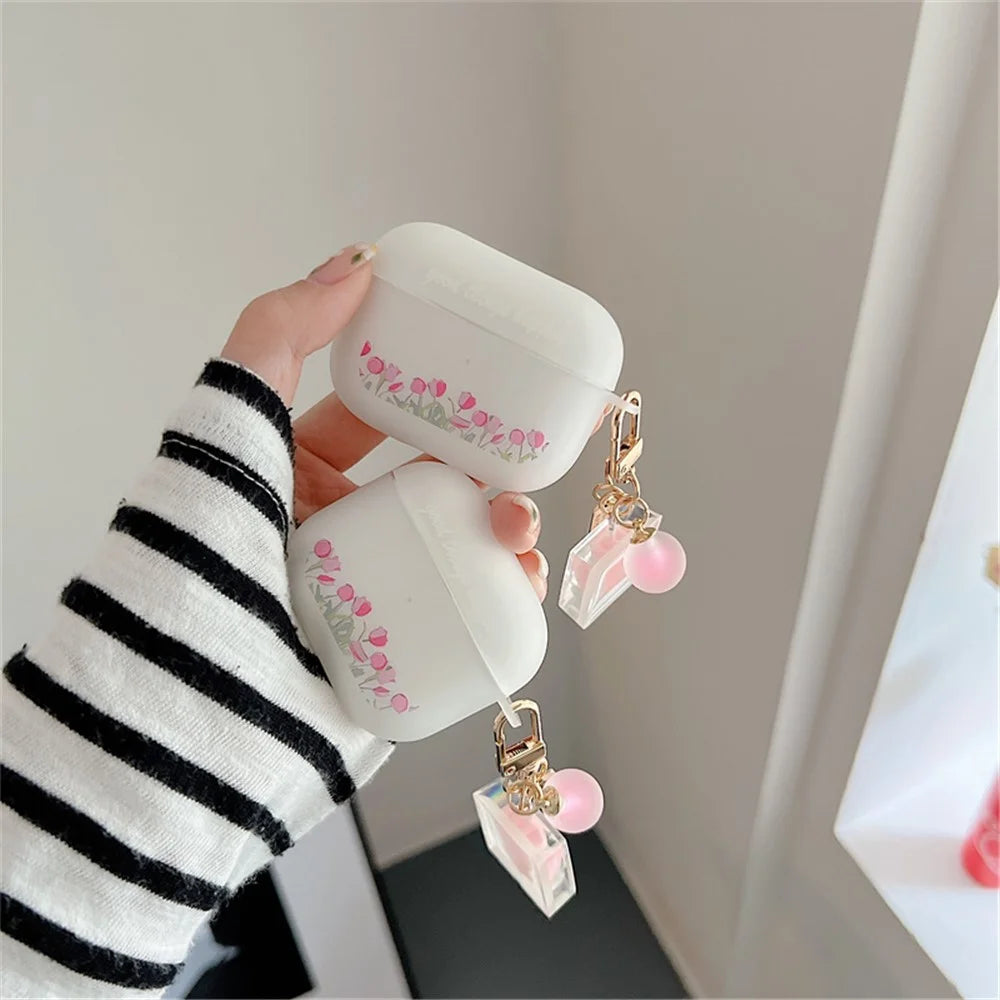 For Apple AirPods 3 Stylish Tulip Pattern Soft TPU Protective Cover Earphone Case with Flower Pendant - 5