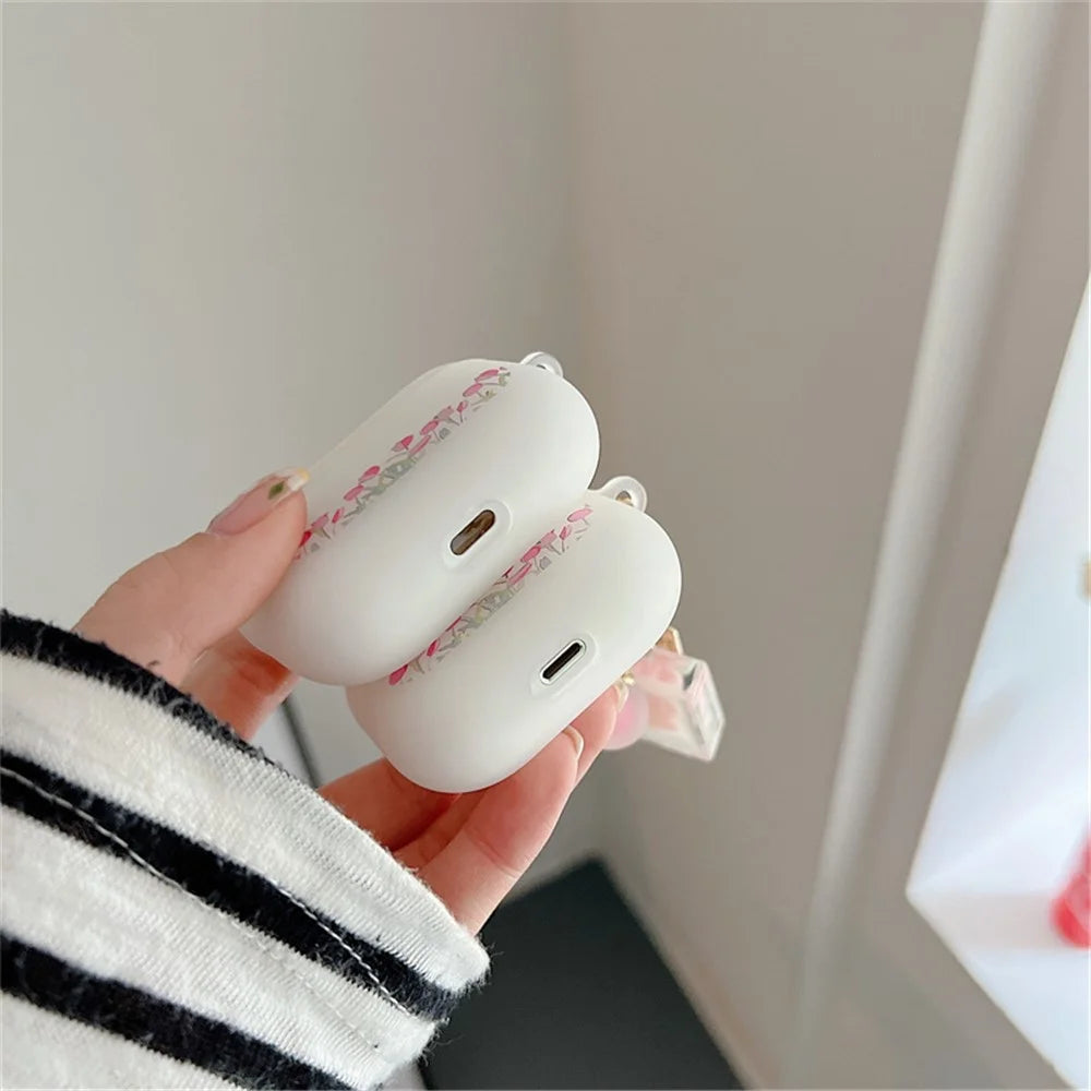 For Apple AirPods 3 Stylish Tulip Pattern Soft TPU Protective Cover Earphone Case with Flower Pendant - 6