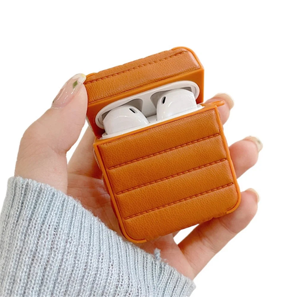 For Apple AirPods with Charging Case (2016)/(2019)/AirPods with Wireless Charging Case (2019) PU Leather Coated TPU Earphone Case Anti-shock Protective Cover - Brown - 1
