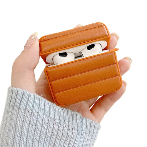 For Apple AirPods 3 Shockproof Earphone Case PU Leather Coated TPU Protective Charging Cover - Brown - 1
