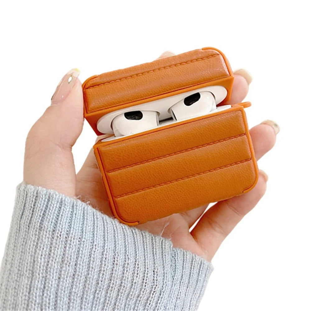 For Apple AirPods 3 Shockproof Earphone Case PU Leather Coated TPU Protective Charging Cover - Brown - 1