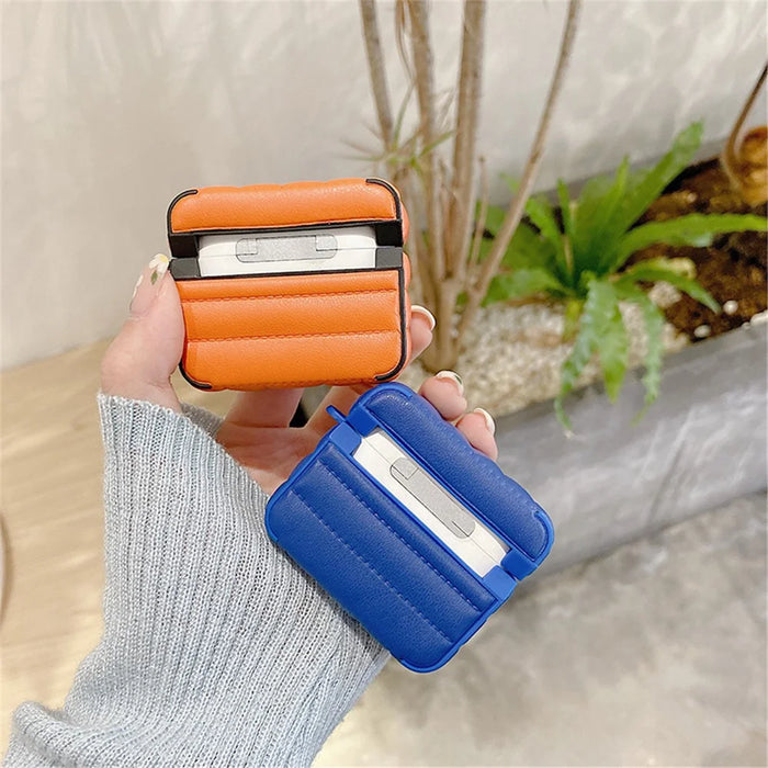 For Apple AirPods 3 Shockproof Earphone Case PU Leather Coated TPU Protective Charging Cover - Brown - 3