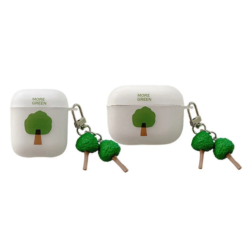For Apple AirPods with Charging Case (2016)/(2019)/AirPods with Wireless Charging Case (2019) Tree Pattern Matte Earphone Case Anti-shock Soft TPU Protective Cover with Pendant - 1