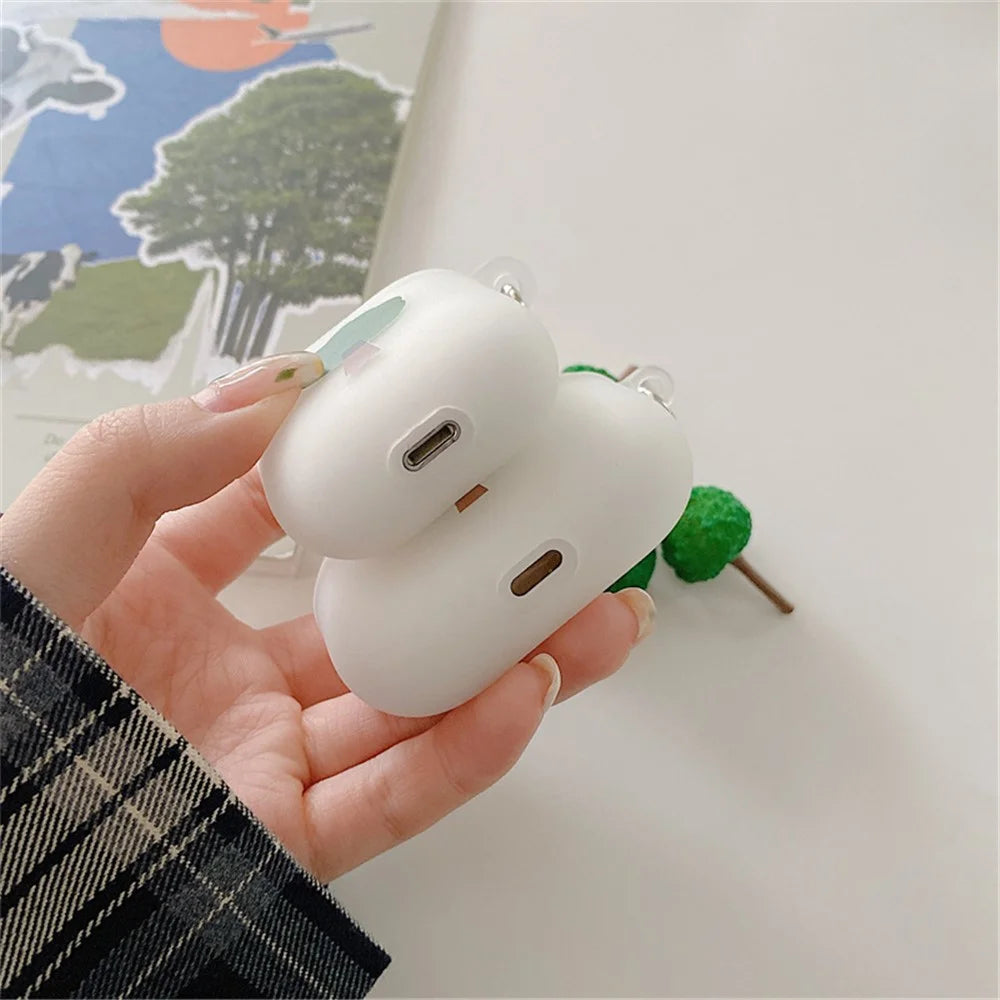 For Apple AirPods with Charging Case (2016)/(2019)/AirPods with Wireless Charging Case (2019) Tree Pattern Matte Earphone Case Anti-shock Soft TPU Protective Cover with Pendant - 5