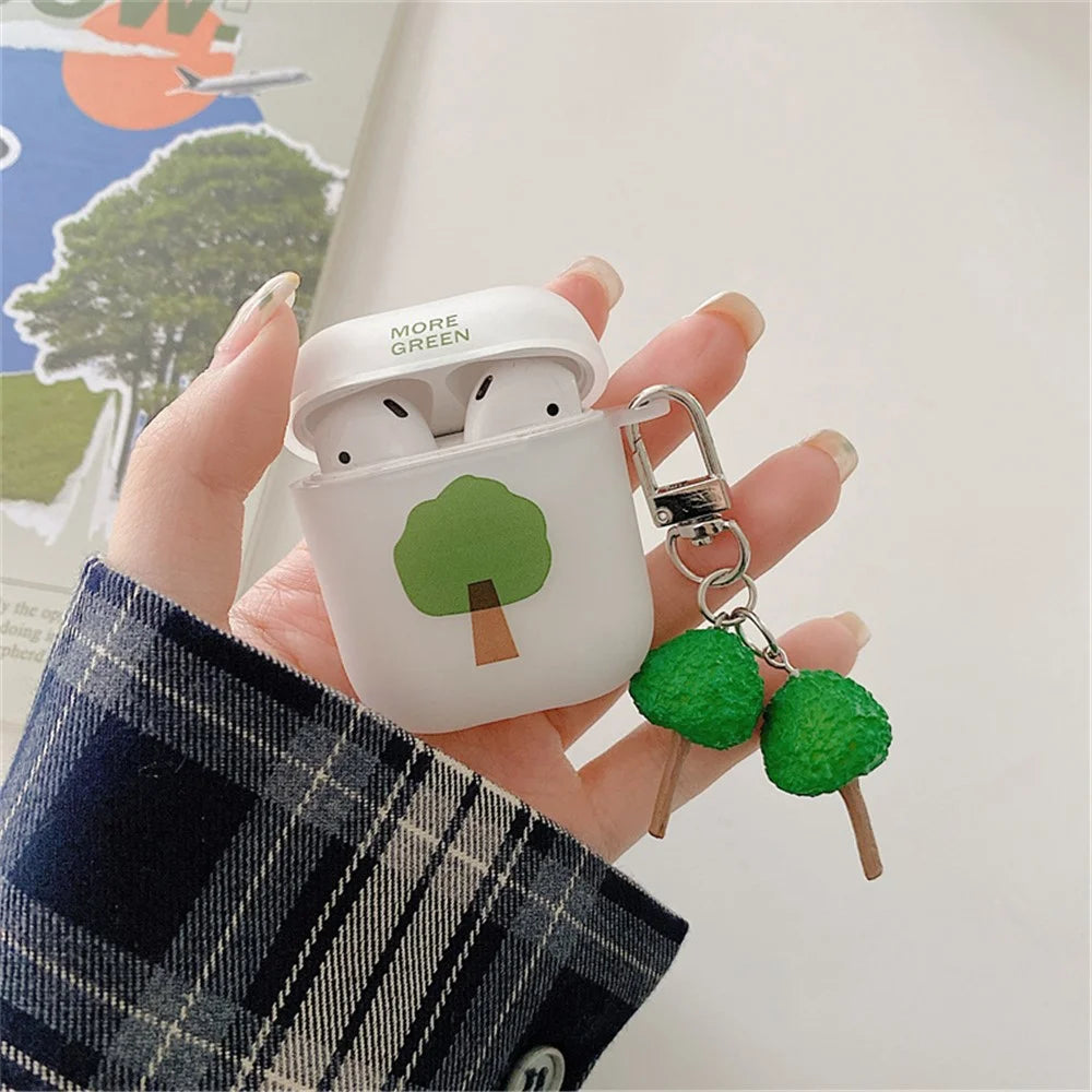 For Apple AirPods with Charging Case (2016)/(2019)/AirPods with Wireless Charging Case (2019) Tree Pattern Matte Earphone Case Anti-shock Soft TPU Protective Cover with Pendant - 6