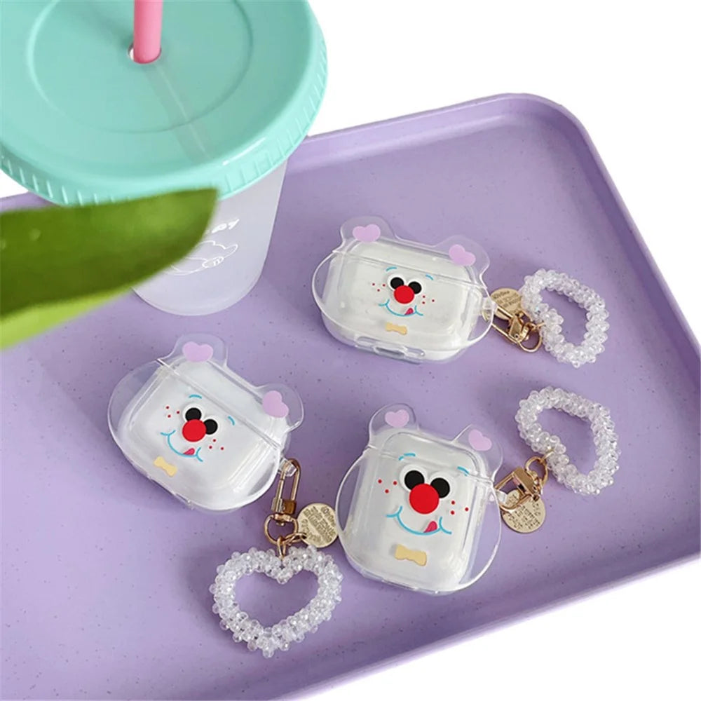 For Apple AirPods with Charging Case (2016)/(2019)/AirPods with Wireless Charging Case (2019) Cute Red Nose Bear Head Pattern Soft TPU Cover Clear Earphone Case with Heart Pendant - 1