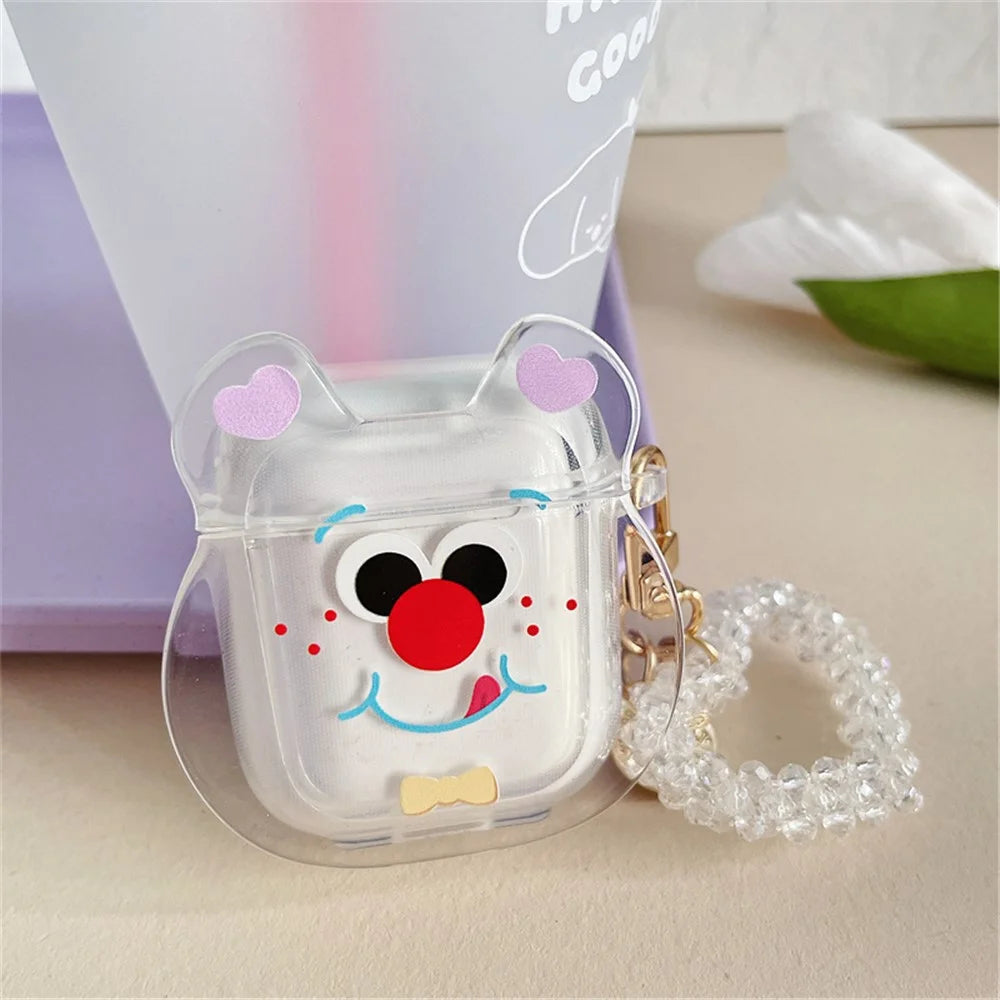 For Apple AirPods with Charging Case (2016)/(2019)/AirPods with Wireless Charging Case (2019) Cute Red Nose Bear Head Pattern Soft TPU Cover Clear Earphone Case with Heart Pendant - 2