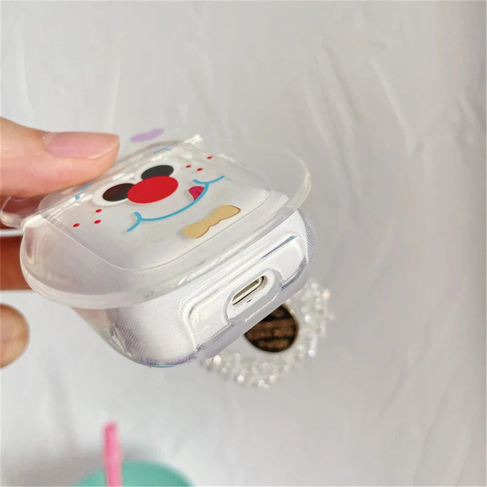 For Apple AirPods with Charging Case (2016)/(2019)/AirPods with Wireless Charging Case (2019) Cute Red Nose Bear Head Pattern Soft TPU Cover Clear Earphone Case with Heart Pendant - 3