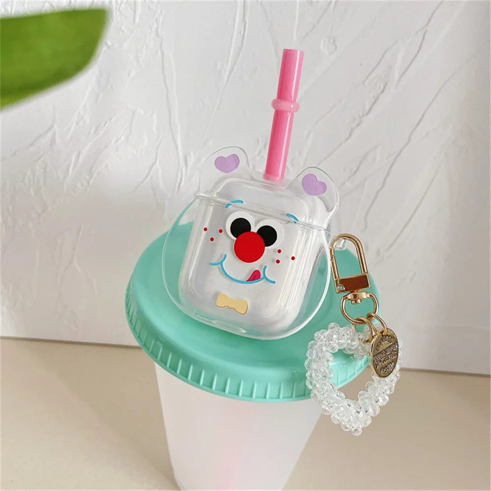 For Apple AirPods with Charging Case (2016)/(2019)/AirPods with Wireless Charging Case (2019) Cute Red Nose Bear Head Pattern Soft TPU Cover Clear Earphone Case with Heart Pendant - 4