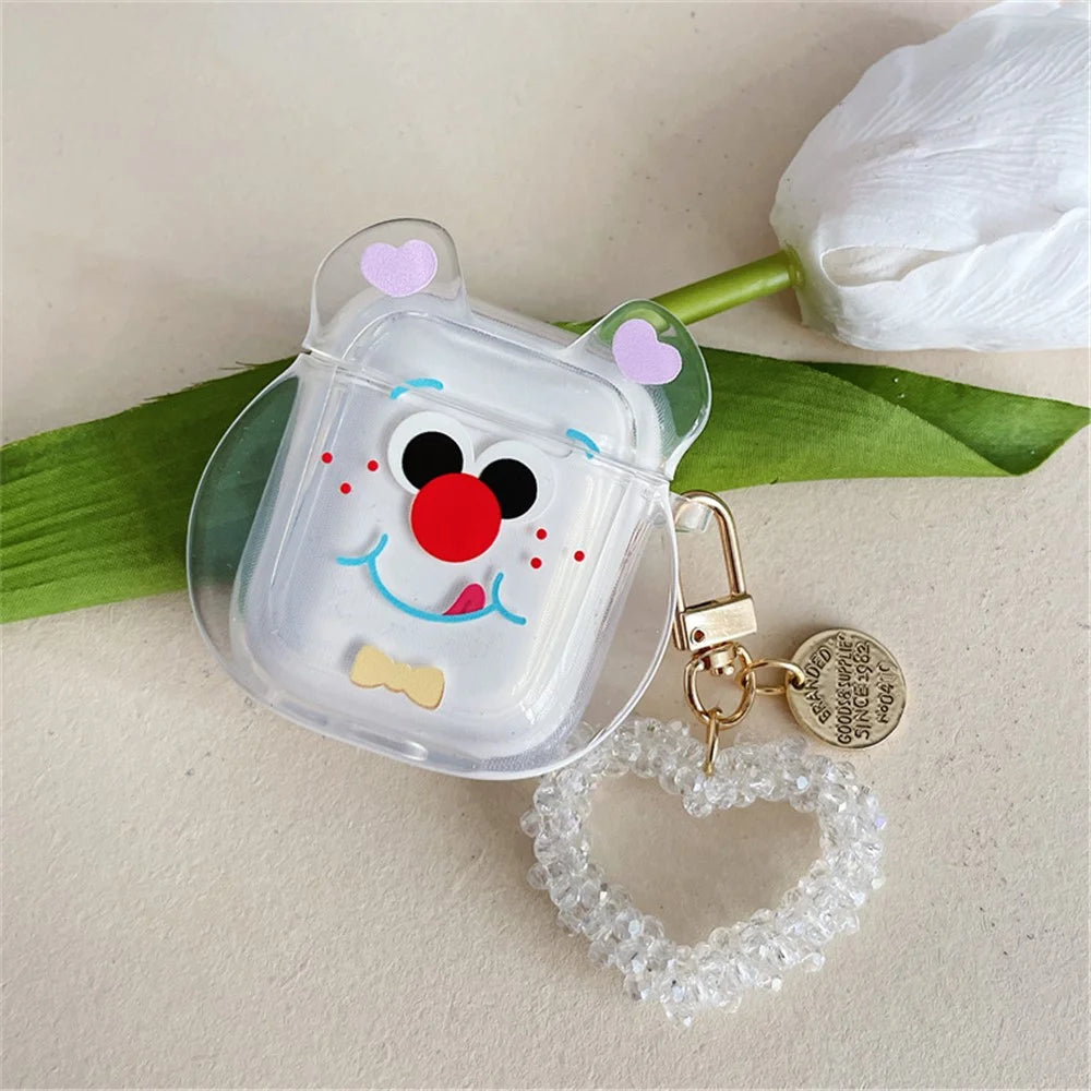 For Apple AirPods with Charging Case (2016)/(2019)/AirPods with Wireless Charging Case (2019) Cute Red Nose Bear Head Pattern Soft TPU Cover Clear Earphone Case with Heart Pendant - 5