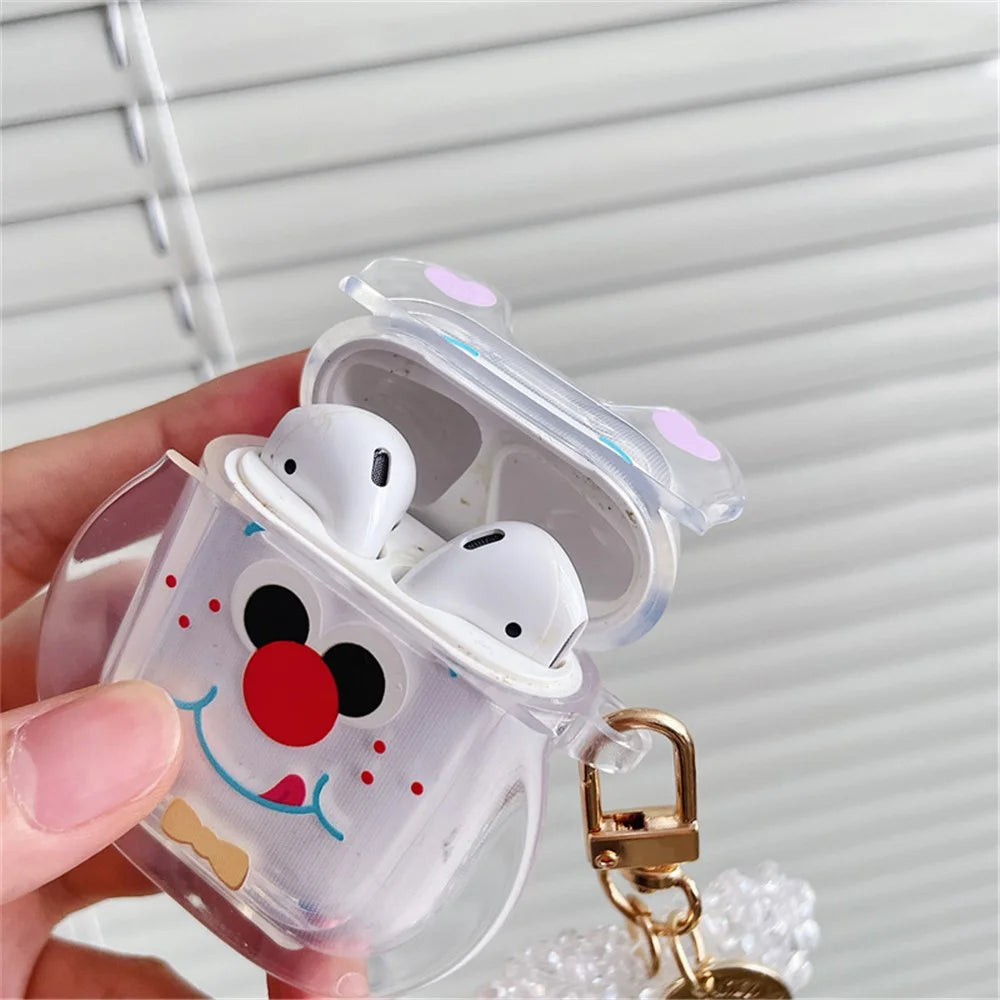 For Apple AirPods with Charging Case (2016)/(2019)/AirPods with Wireless Charging Case (2019) Cute Red Nose Bear Head Pattern Soft TPU Cover Clear Earphone Case with Heart Pendant - 6