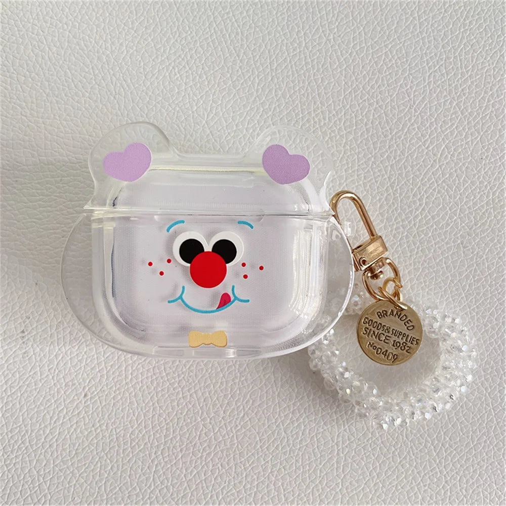 For Apple AirPods Pro Cute Bear Head Pattern Transparent Soft TPU Shockproof Protective Cover Earphone Case with Heart Pendant - 3