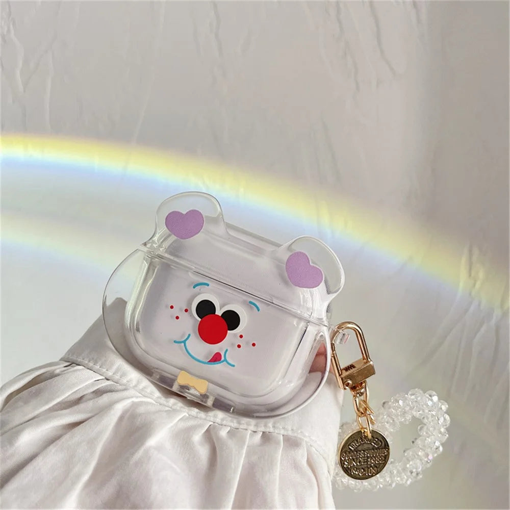 For Apple AirPods Pro Cute Bear Head Pattern Transparent Soft TPU Shockproof Protective Cover Earphone Case with Heart Pendant - 4