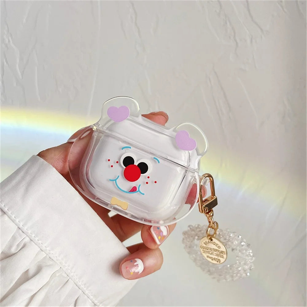 For Apple AirPods Pro Cute Bear Head Pattern Transparent Soft TPU Shockproof Protective Cover Earphone Case with Heart Pendant - 5