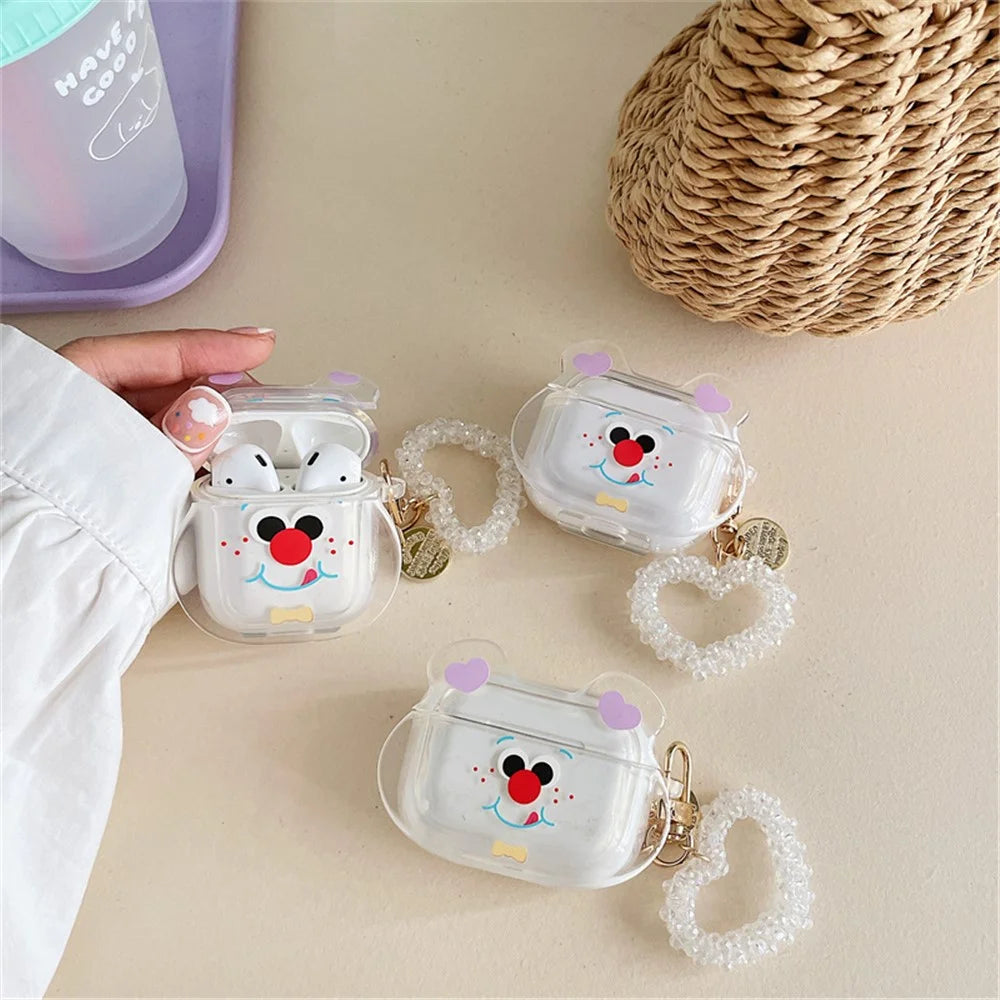 For Apple AirPods Pro Cute Bear Head Pattern Transparent Soft TPU Shockproof Protective Cover Earphone Case with Heart Pendant - 6