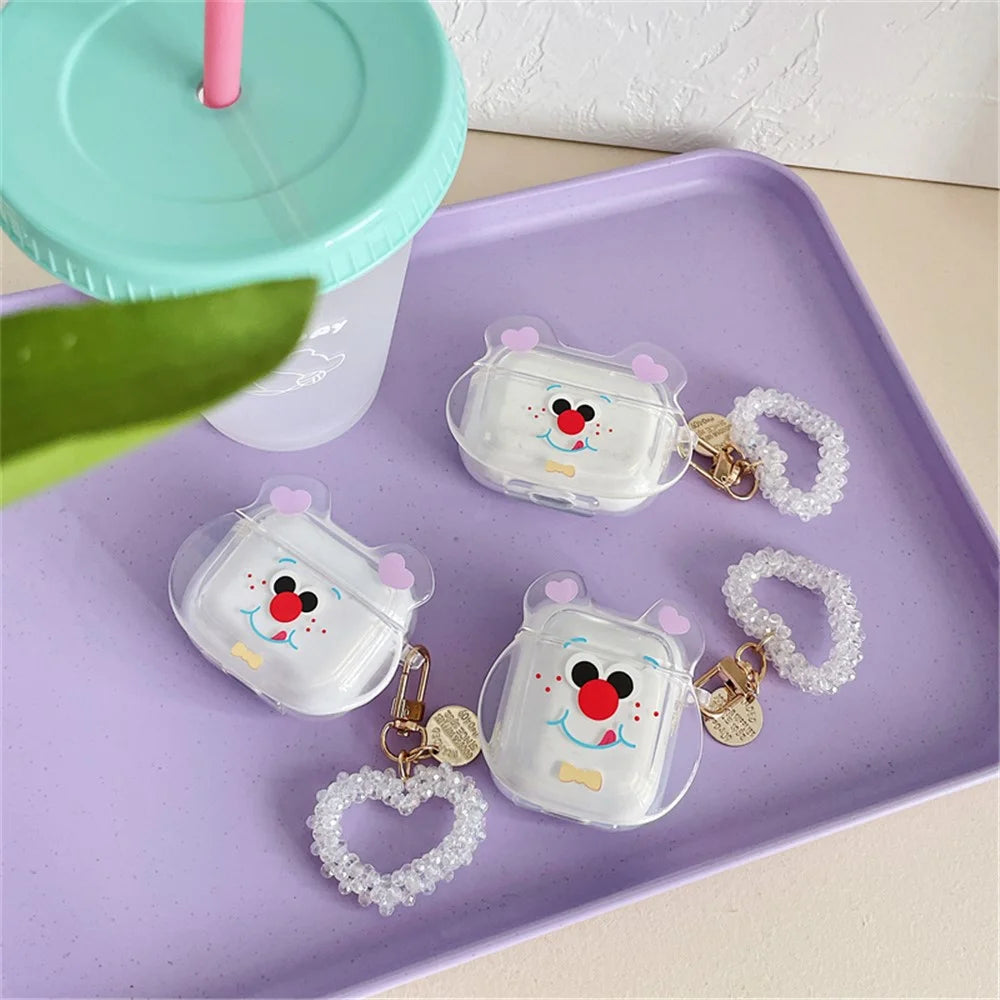 For Apple AirPods Pro Cute Bear Head Pattern Transparent Soft TPU Shockproof Protective Cover Earphone Case with Heart Pendant - 7