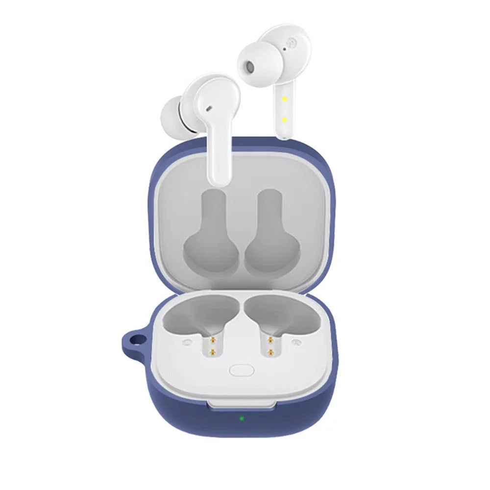 For QCY T13 Anti-scratch Silicone Cover Anti-drop Bluetooth-compatible Earphone Protective Sleeve Case with Anti-lost Buckle - Dark Blue - 1