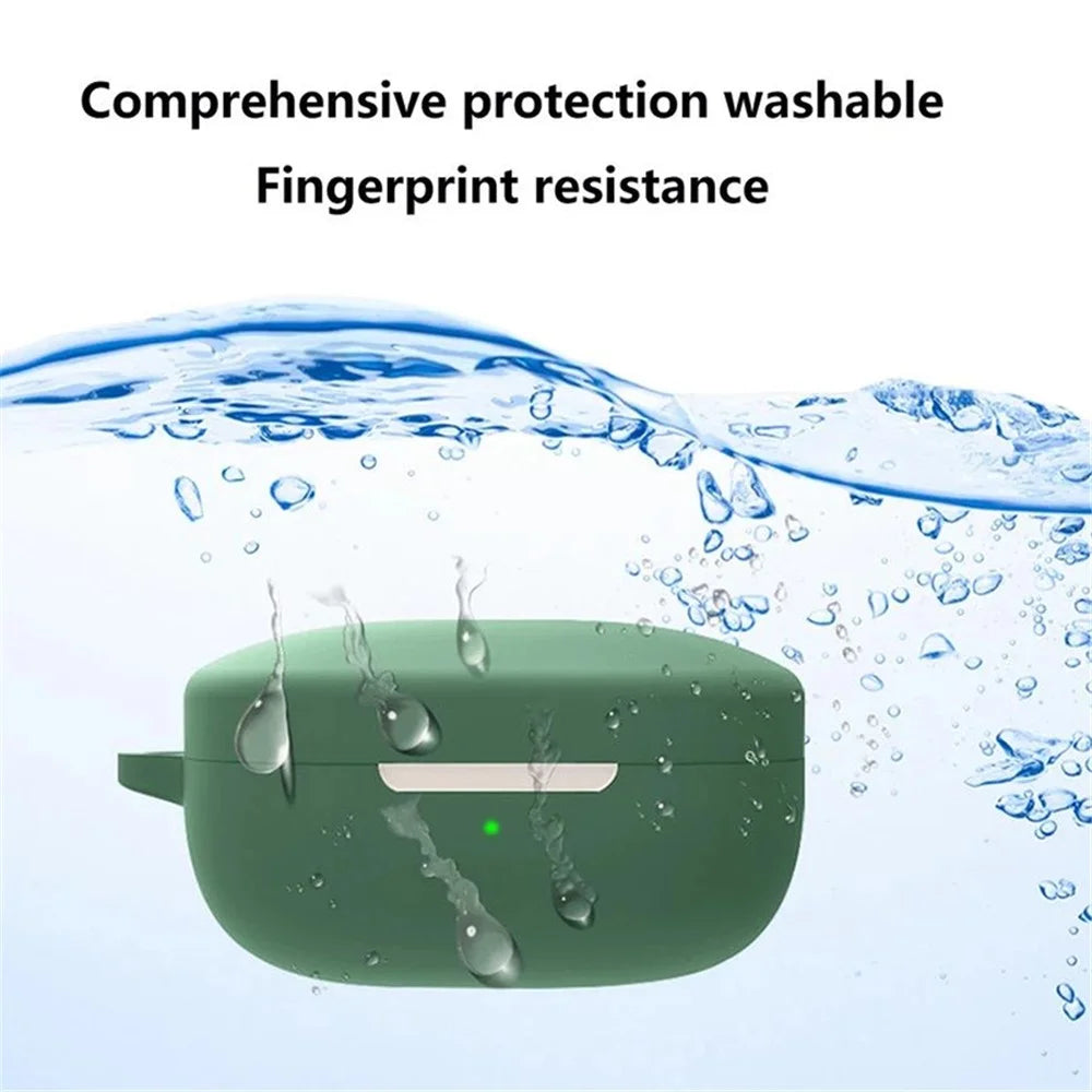 For QCY T13 Anti-scratch Silicone Cover Anti-drop Bluetooth-compatible Earphone Protective Sleeve Case with Anti-lost Buckle - Dark Blue - 4