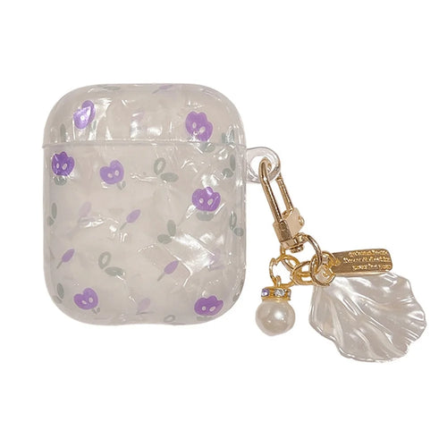 For Apple AirPods with Charging Case (2016)/(2019)/AirPods with Wireless Charging Case (2019) Tulip Shell Skin TPU Earphone Case Cover with Pendant - 1