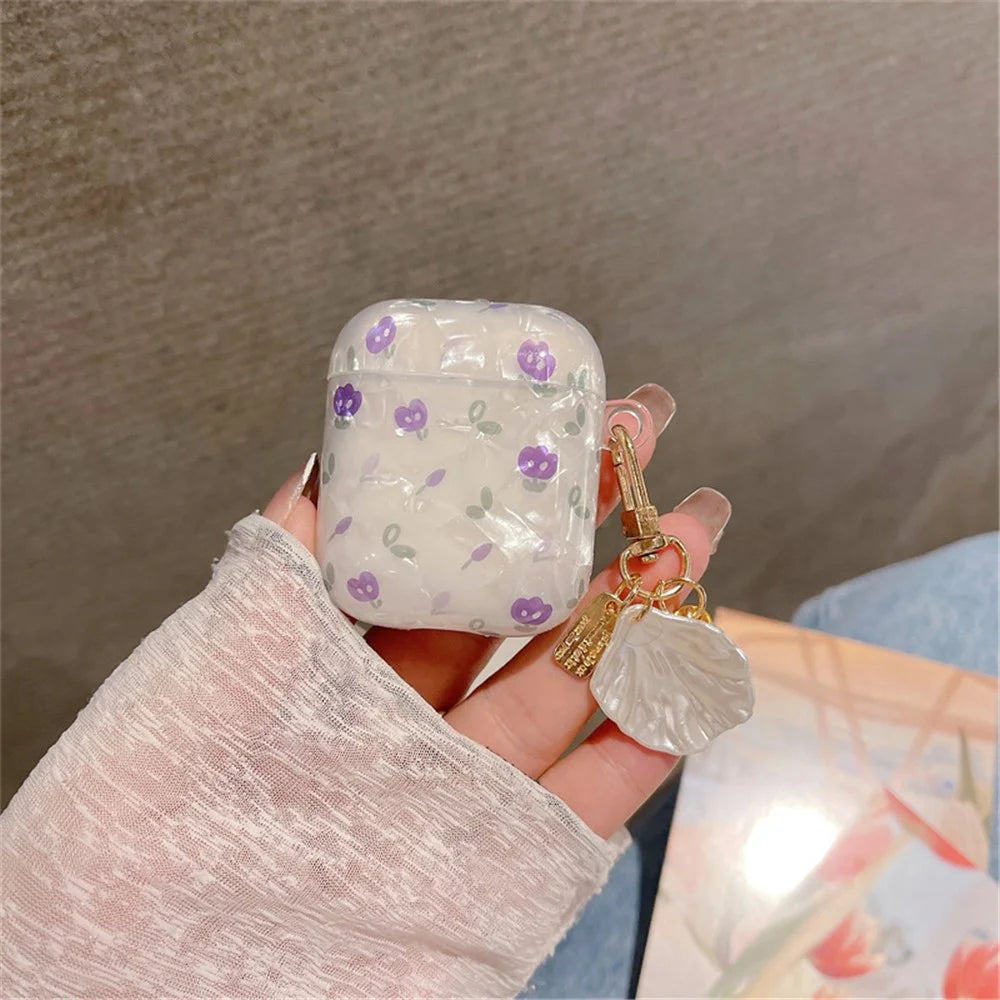 For Apple AirPods with Charging Case (2016)/(2019)/AirPods with Wireless Charging Case (2019) Tulip Shell Skin TPU Earphone Case Cover with Pendant - 4
