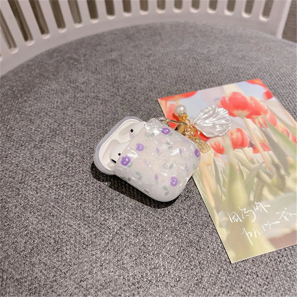 For Apple AirPods with Charging Case (2016)/(2019)/AirPods with Wireless Charging Case (2019) Tulip Shell Skin TPU Earphone Case Cover with Pendant - 7