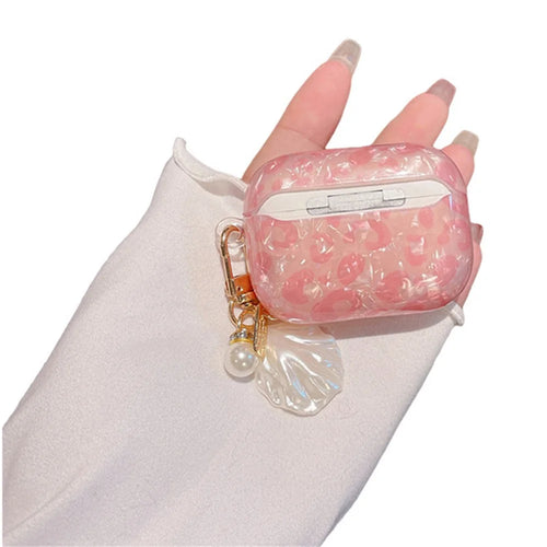 For Apple AirPods Pro Shell Grain Bluetooth-compatible Earphone TPU Protective Cover Charging Case Sleeve with Shell Pearl Pendant - 1