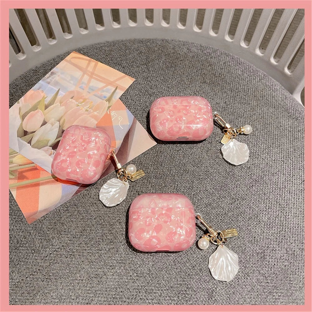 For Apple AirPods Pro Shell Grain Bluetooth-compatible Earphone TPU Protective Cover Charging Case Sleeve with Shell Pearl Pendant - 2