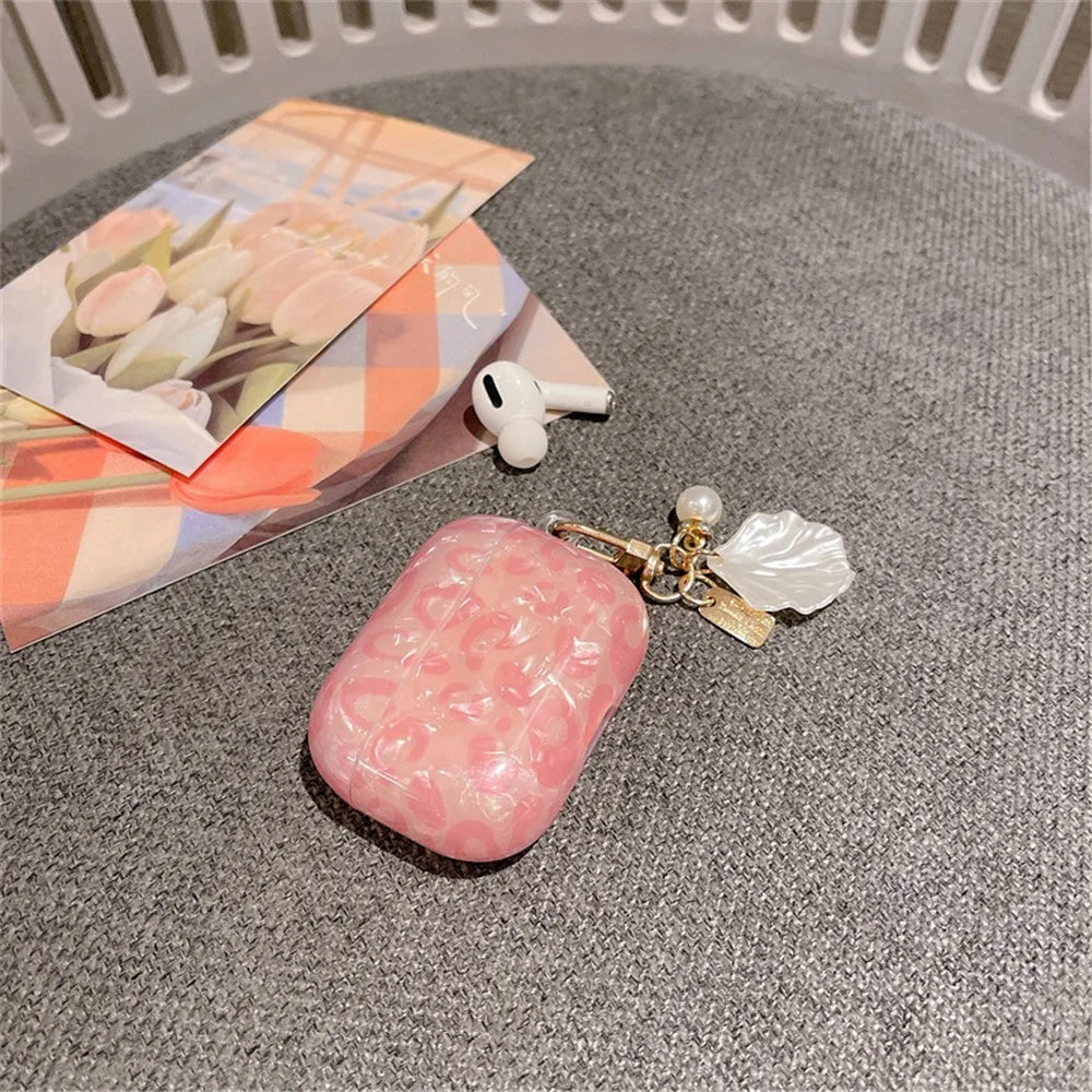 For Apple AirPods Pro Shell Grain Bluetooth-compatible Earphone TPU Protective Cover Charging Case Sleeve with Shell Pearl Pendant - 3