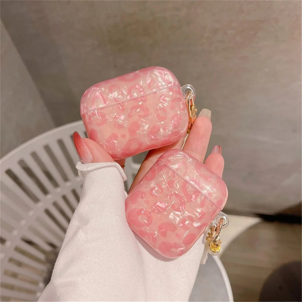 For Apple AirPods Pro Shell Grain Bluetooth-compatible Earphone TPU Protective Cover Charging Case Sleeve with Shell Pearl Pendant - 4