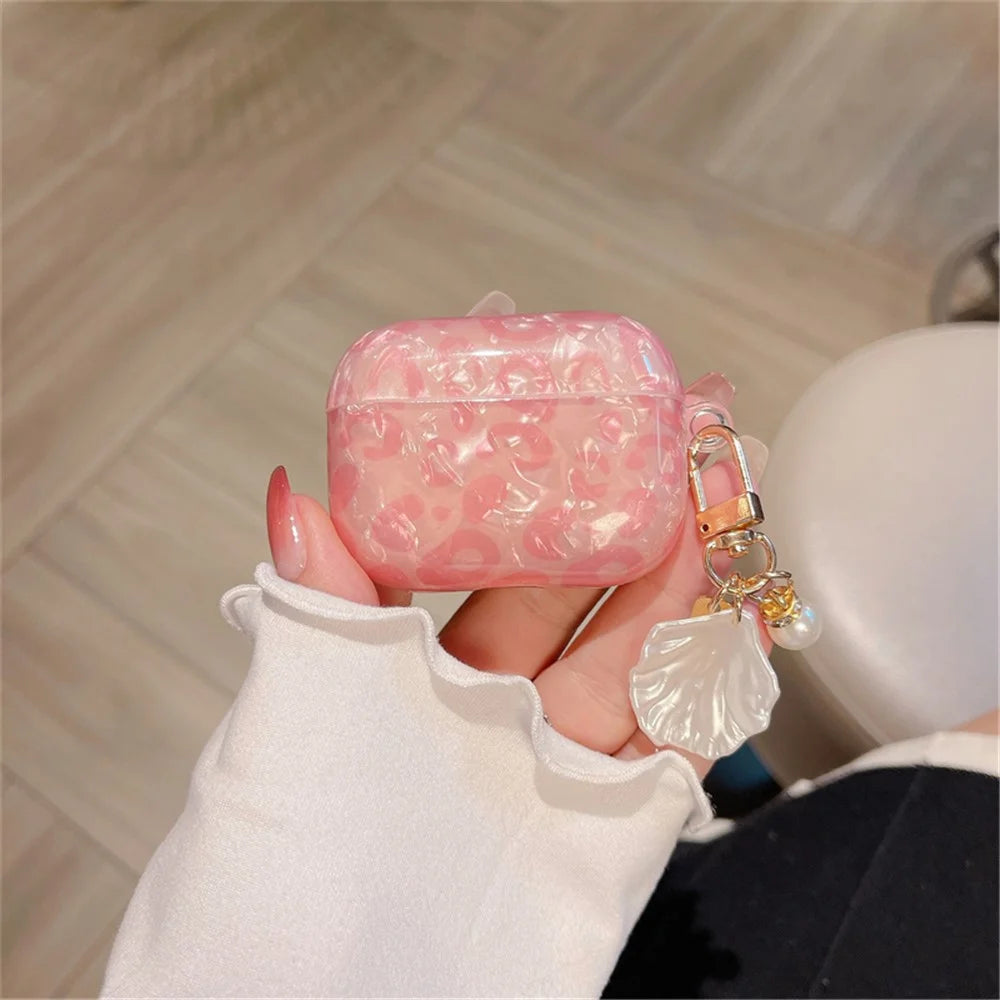 For Apple AirPods Pro Shell Grain Bluetooth-compatible Earphone TPU Protective Cover Charging Case Sleeve with Shell Pearl Pendant - 5
