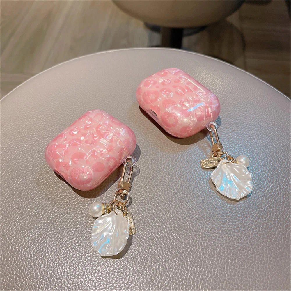 For Apple AirPods Pro Shell Grain Bluetooth-compatible Earphone TPU Protective Cover Charging Case Sleeve with Shell Pearl Pendant - 6