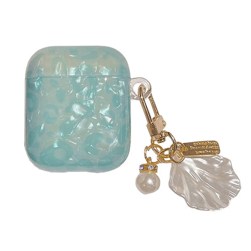 For Apple AirPods with Charging Case (2016)/(2019)/AirPods with Wireless Charging Case (2019) TPU Bluetooth-compatible Earphone Charging Case Shell Grain Protective Cover with Shell Shape Pendant - 1