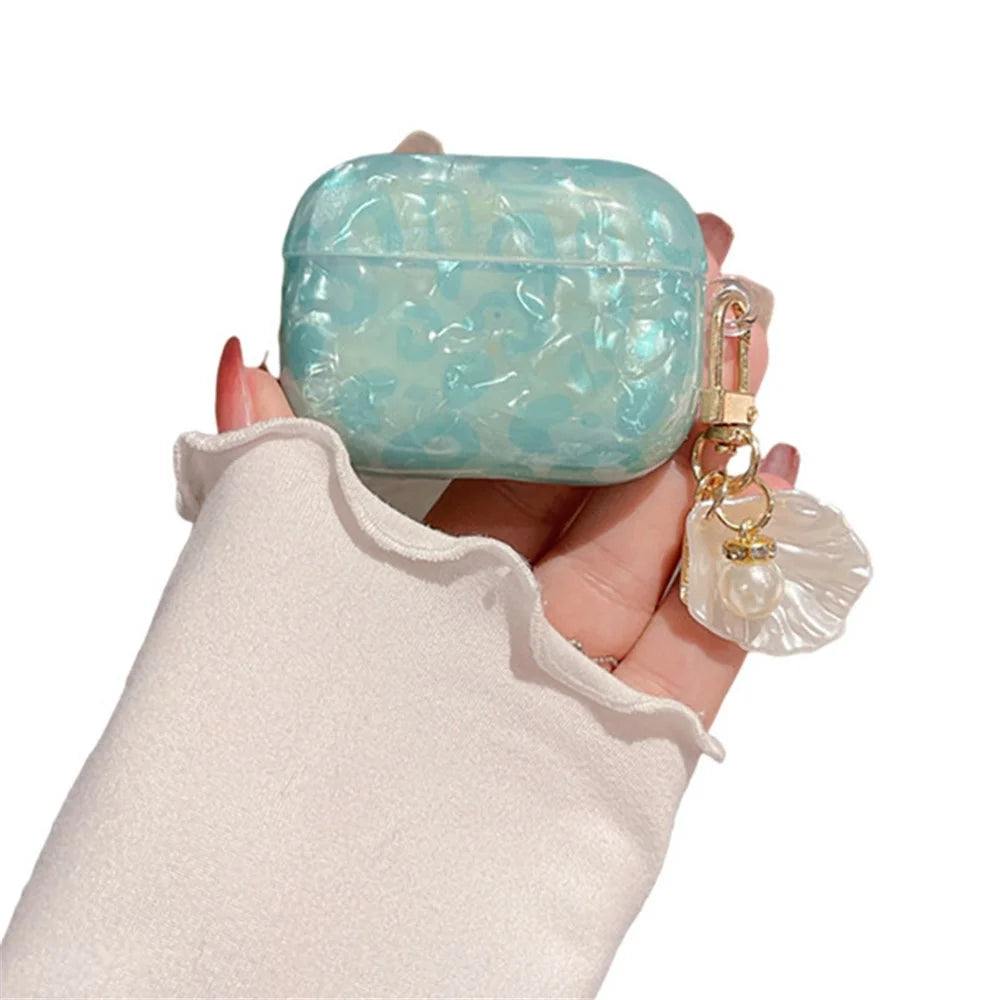 For Apple AirPods Pro Fashionable Shell Grain Bluetooth-compatible Earphone TPU Case Shell Pearl Pendant Design Protective Cover - 1
