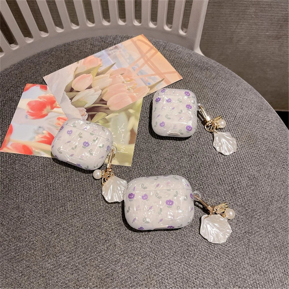 Tulip Shell Skin Protective Case for Apple AirPods Pro, Bluetooth-compatible Earphone TPU Cover with Shell-shaped Pendant - 2