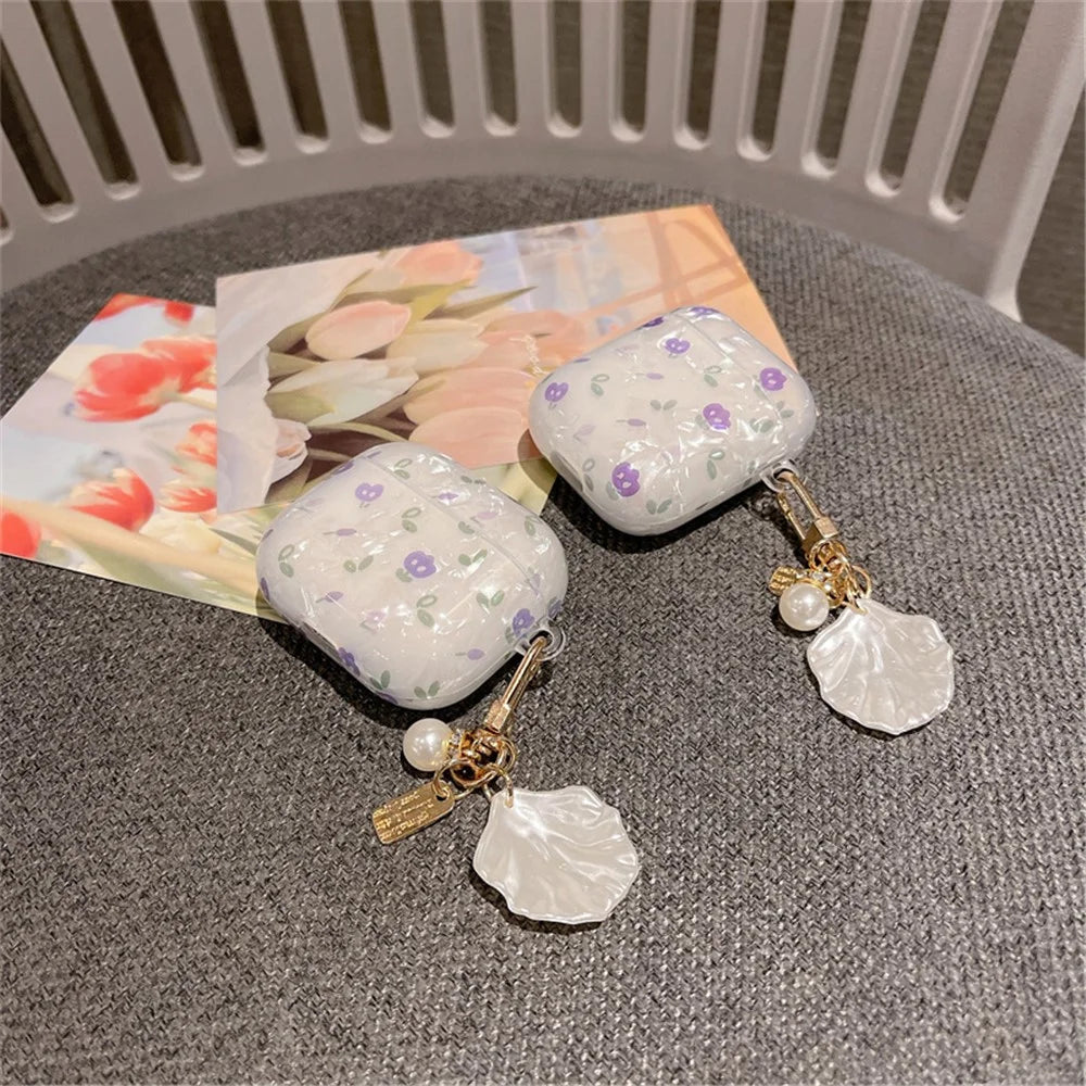 Tulip Shell Skin Protective Case for Apple AirPods Pro, Bluetooth-compatible Earphone TPU Cover with Shell-shaped Pendant - 3
