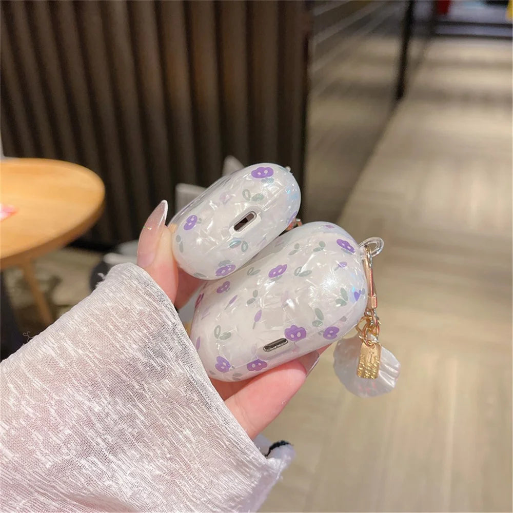 Tulip Shell Skin Protective Case for Apple AirPods Pro, Bluetooth-compatible Earphone TPU Cover with Shell-shaped Pendant - 7