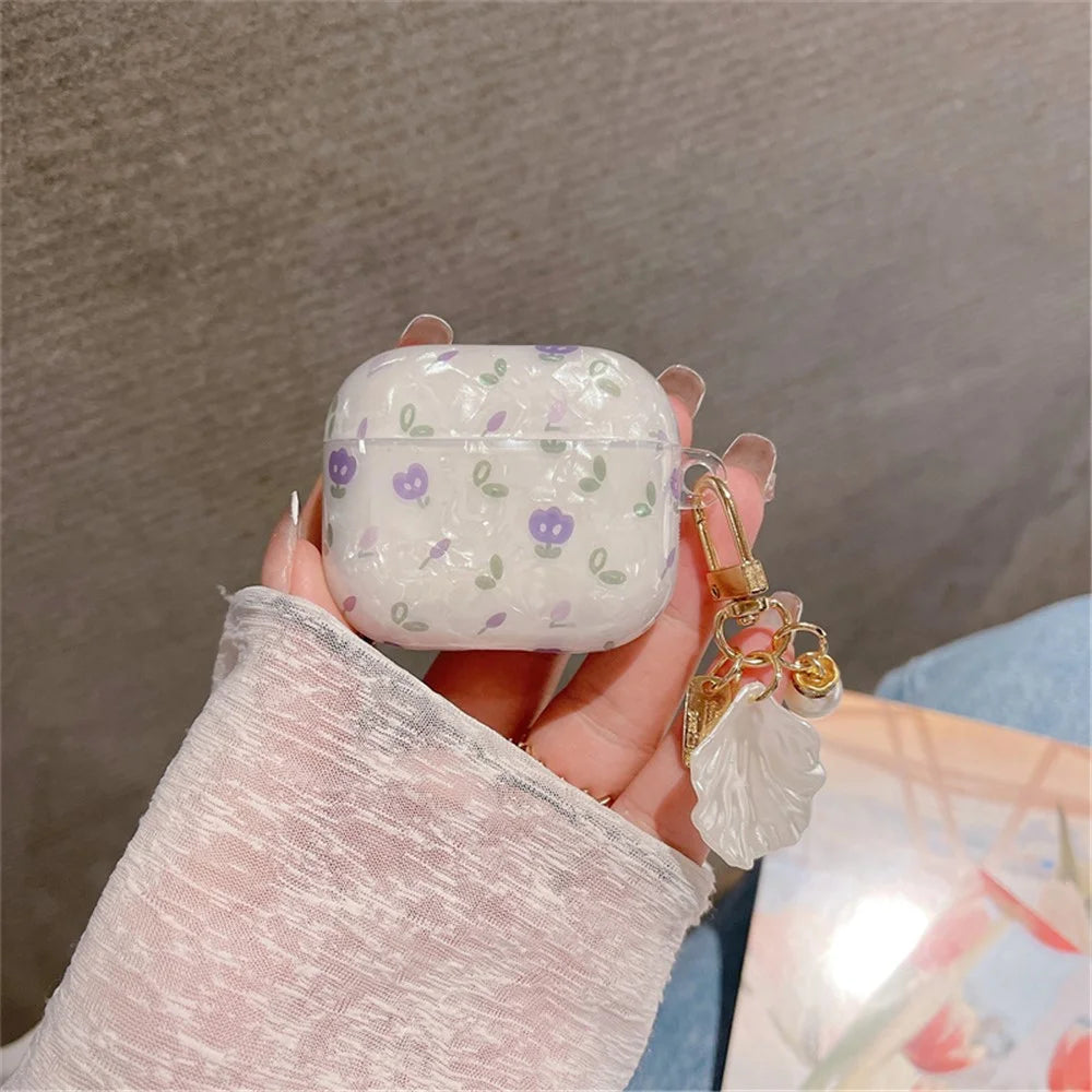 Tulip Shell Skin Earphone TPU Case for Apple AirPods 3, Anti-drop Earbud Protective Cover with Shell-shaped Pendant - 4
