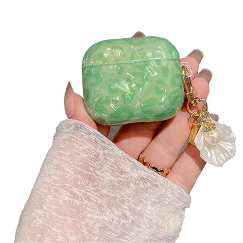For Apple AirPods 3 Stylish Shell Grain TPU Anti-wear Bluetooth-compatible Earphone Charging Case Protective Cover with Shell Pearl Pendant - 1