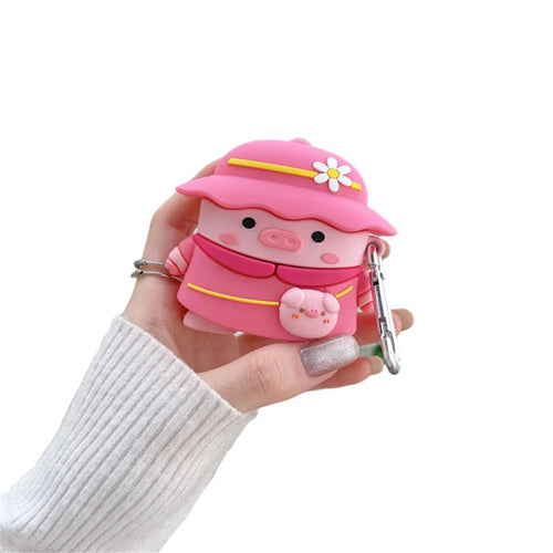 For Apple AirPods 3 Piggy with Hat Design Earphone Silicone Case Full Body Protection Charging Box Cover with Hook - 1