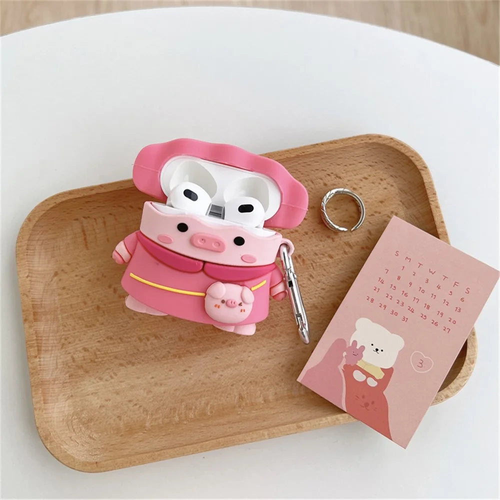 For Apple AirPods 3 Piggy with Hat Design Earphone Silicone Case Full Body Protection Charging Box Cover with Hook - 5