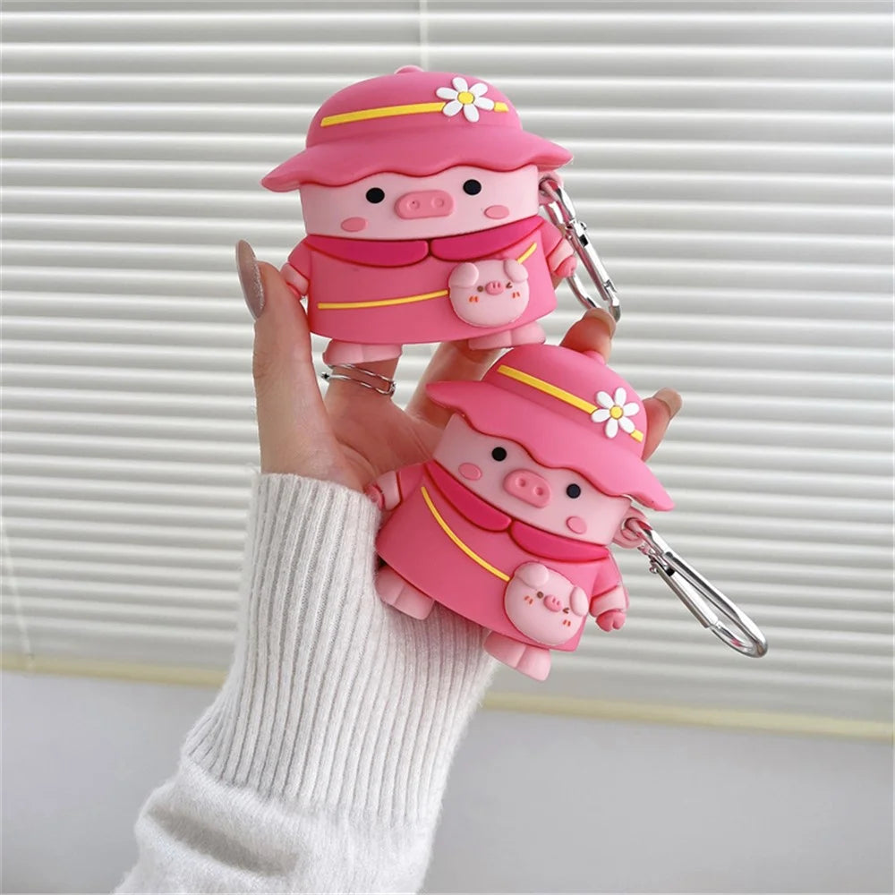 For Apple AirPods 3 Piggy with Hat Design Earphone Silicone Case Full Body Protection Charging Box Cover with Hook - 6