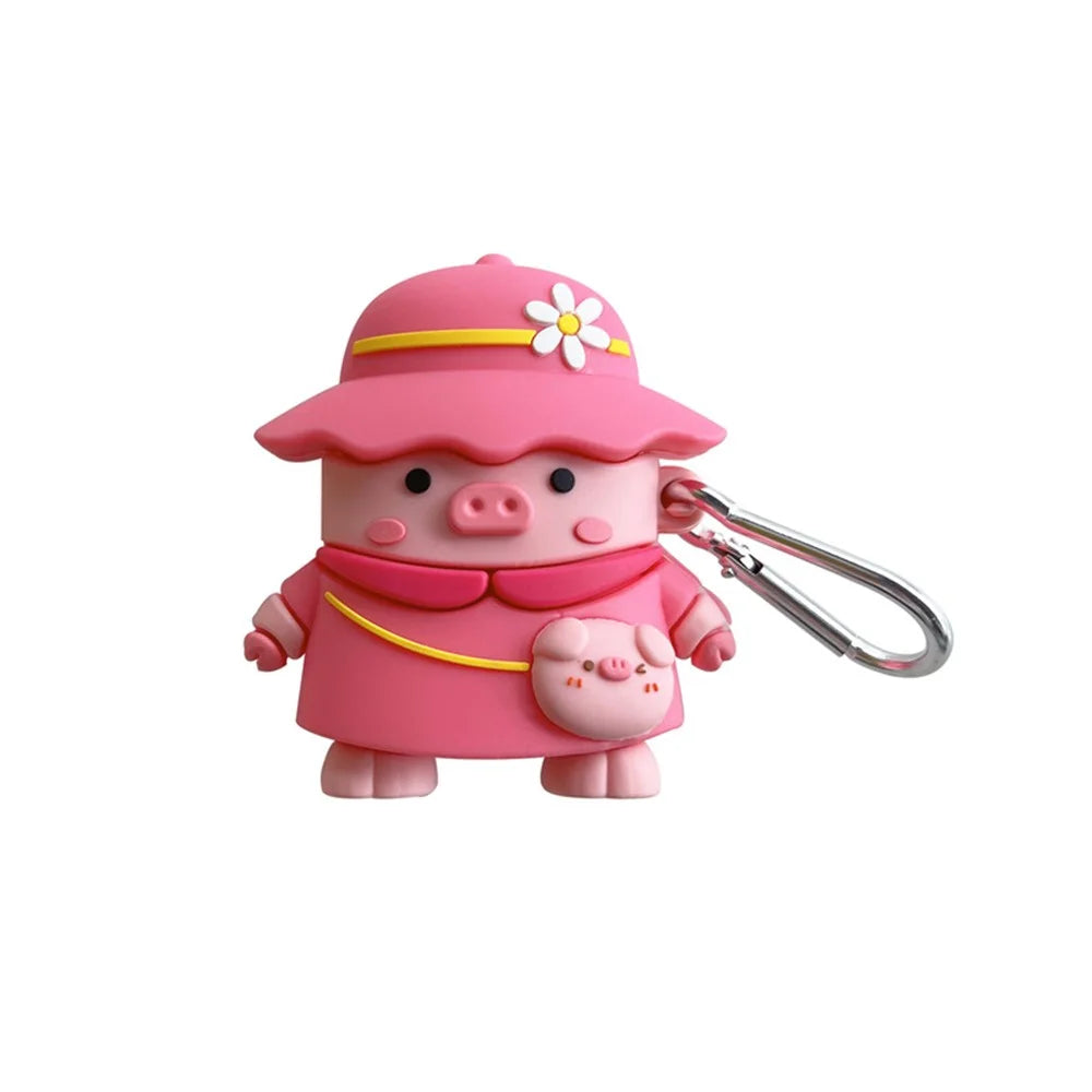 For Apple AirPods with Charging Case (2016)/(2019)/AirPods with Wireless Charging Case (2019) Piggy with Hat Design Shockproof Earphone Silicone Case Charging Box Protective Cover with Hook - 1